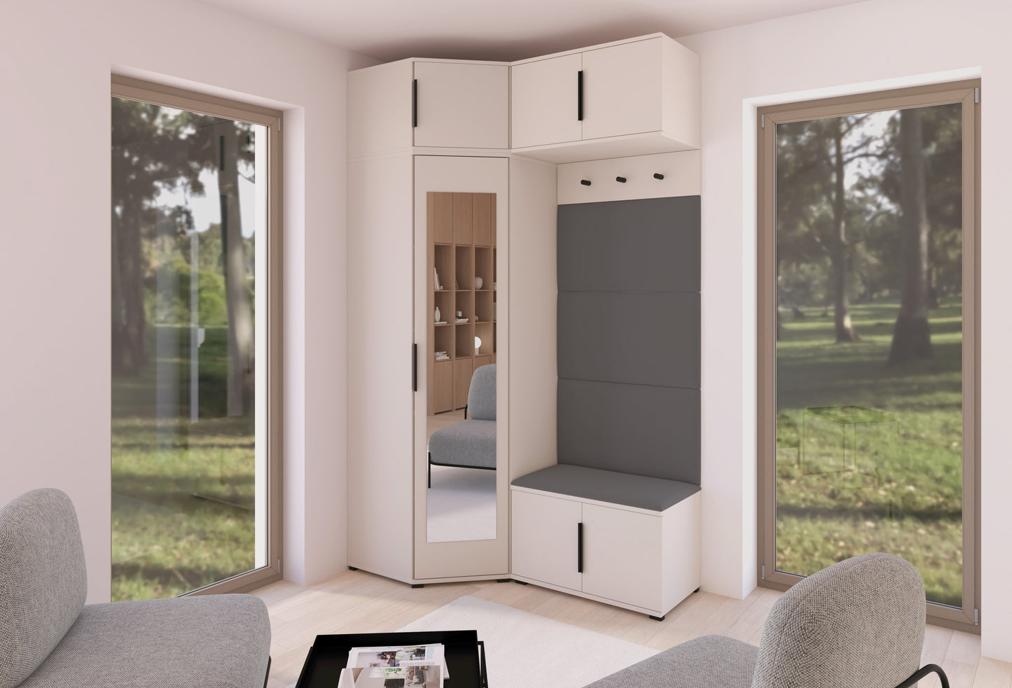 PK Bianco 19 Hallway Wardrobe Set - Upholstered Panels in Various Colours