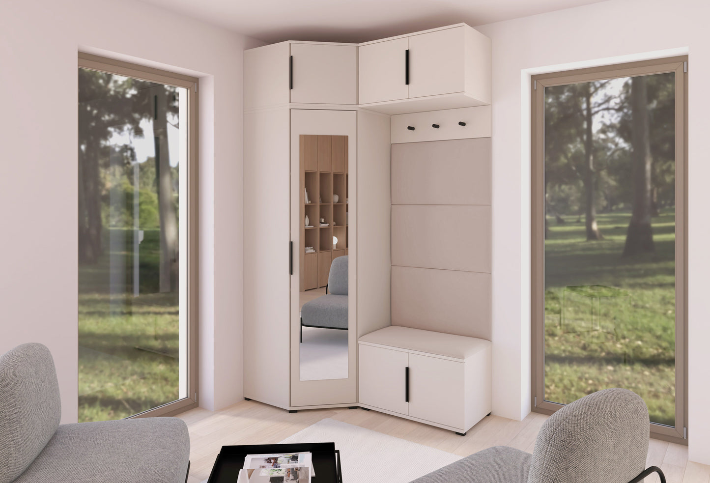 PK Bianco 19 Hallway Wardrobe Set - Upholstered Panels in Various Colours