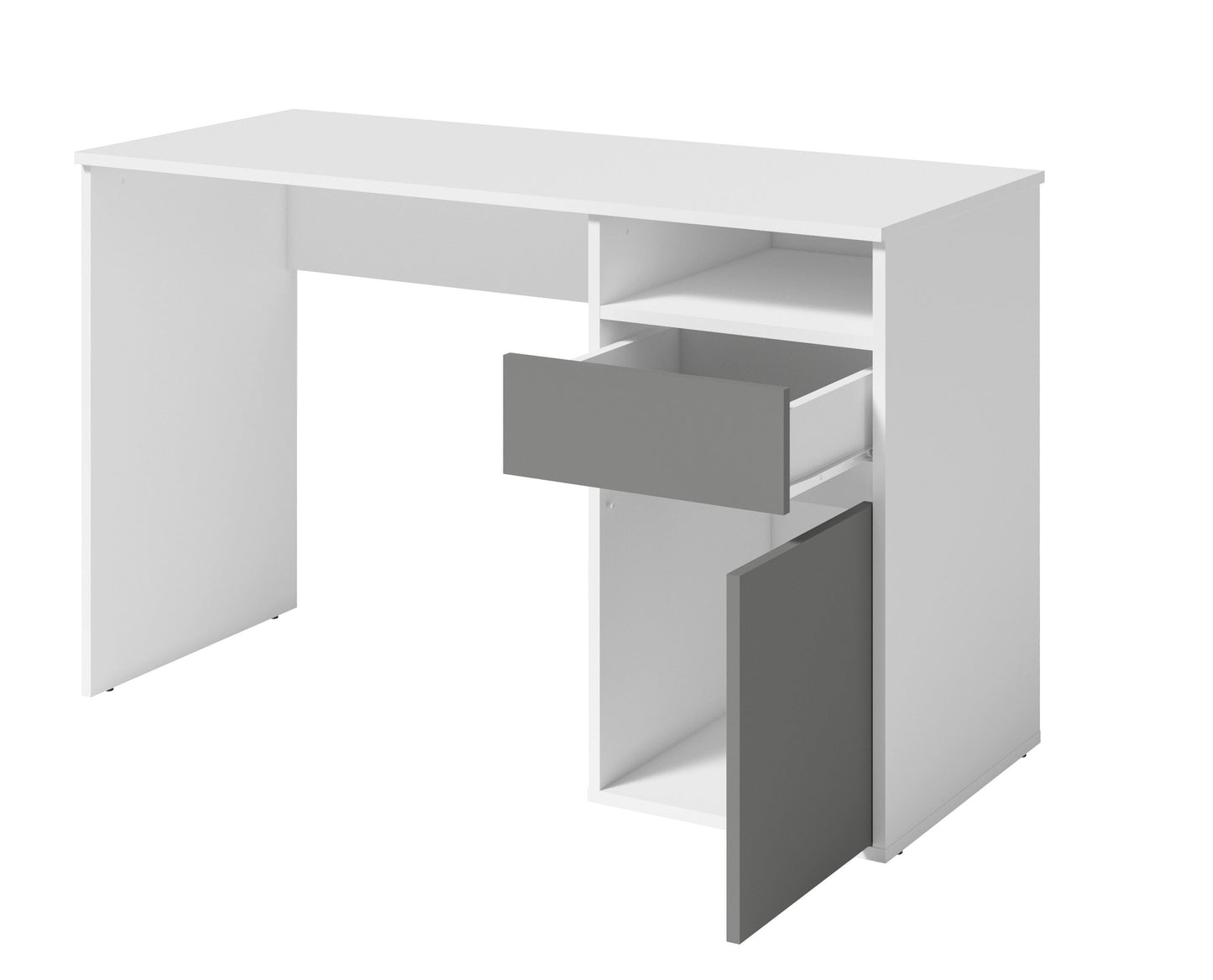 MO Billa Desk with Cabinet and Drawer – White with Graphite Fronts