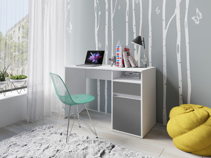 MO Billa Desk with Cabinet and Drawer – White with Graphite Fronts