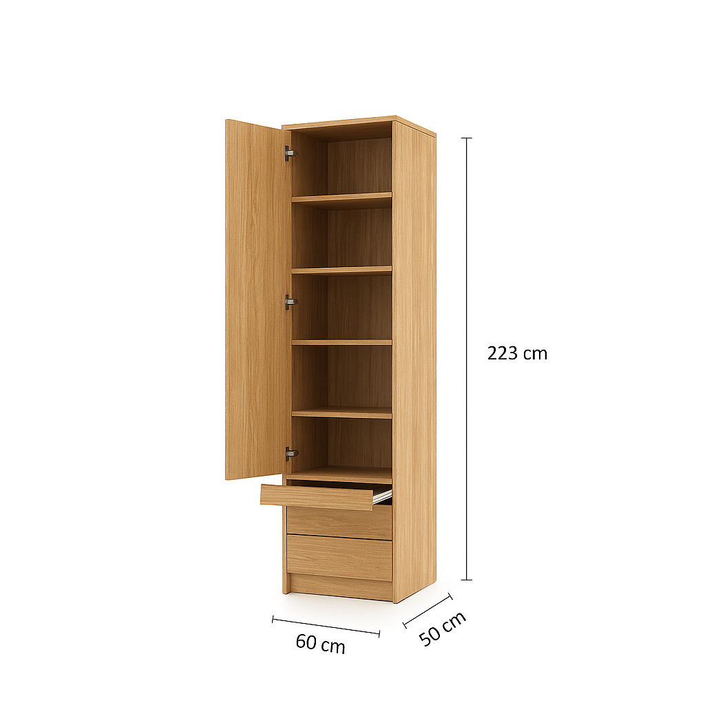 Genius Spacious Wardrobe with Shelves and Pull-Out Nightstand