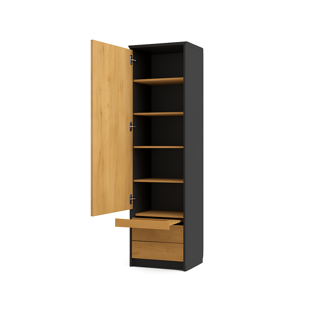 Genius Spacious Wardrobe with Shelves and Pull-Out Nightstand