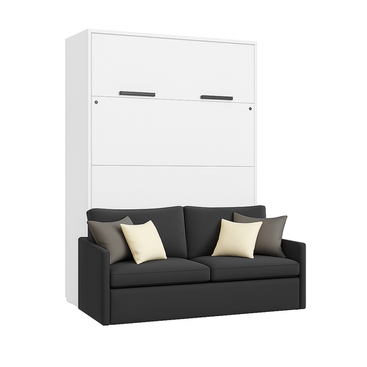 Genius Murphy Bed White Matt 140 x 200 cm with Sofa ECO-LEATHER, Led Lighting