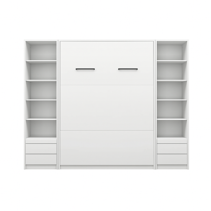 Customizable Genius Murphy Bed Furniture Set 140 x 200 cm White Matt, LED Lighting