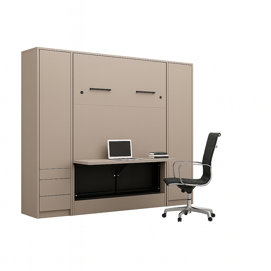 Genius Vertical Murphy Bed with Desk & Wardrobes –  for 120x200 cm Mattress, LED Lighting