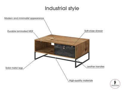 Dark Coffee Table - Modern Table with Single Drawer