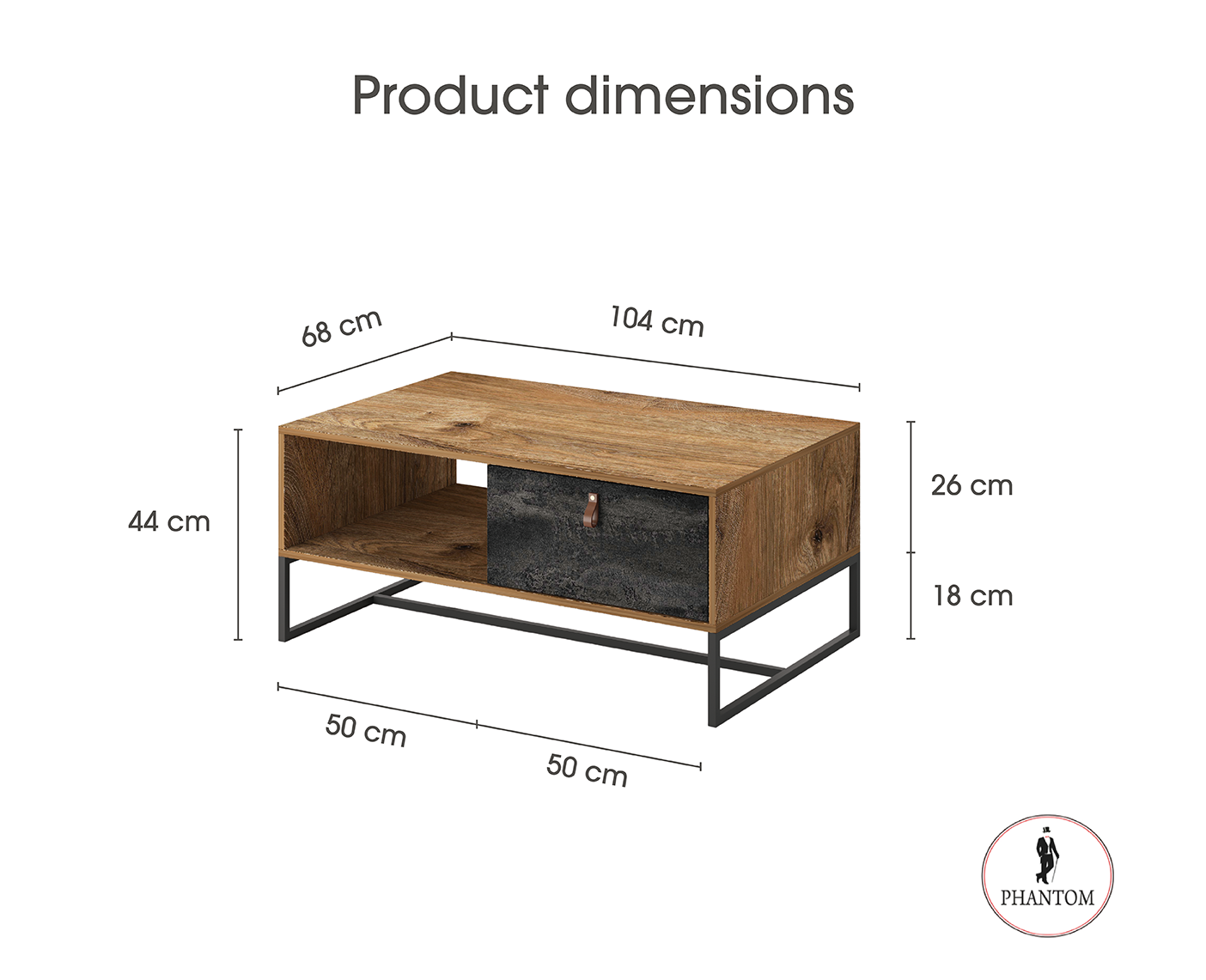 Dark Coffee Table - Modern Table with Single Drawer