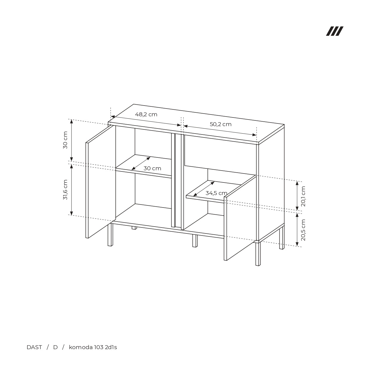 Lask Dast Highboard Cabinet 103 cm | 2 Doors, 1 Drawer