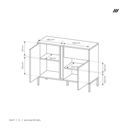 Lask Dast Highboard Cabinet 103 cm | 2 Doors, 1 Drawer