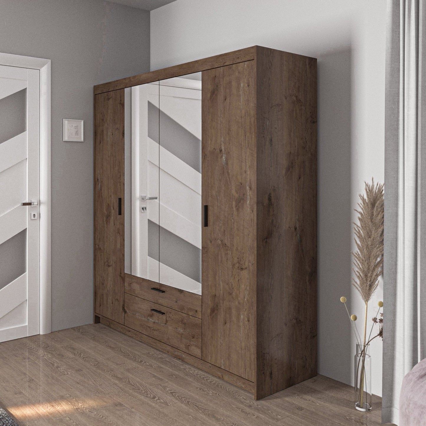 LE Elena 4D DL04 Mirrored Wardrobe in Lefkas Oak