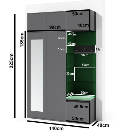 PK Emi 18 Hallway Wardrobe Artisan Oak / Black - Upholstered Panels in Various Colours