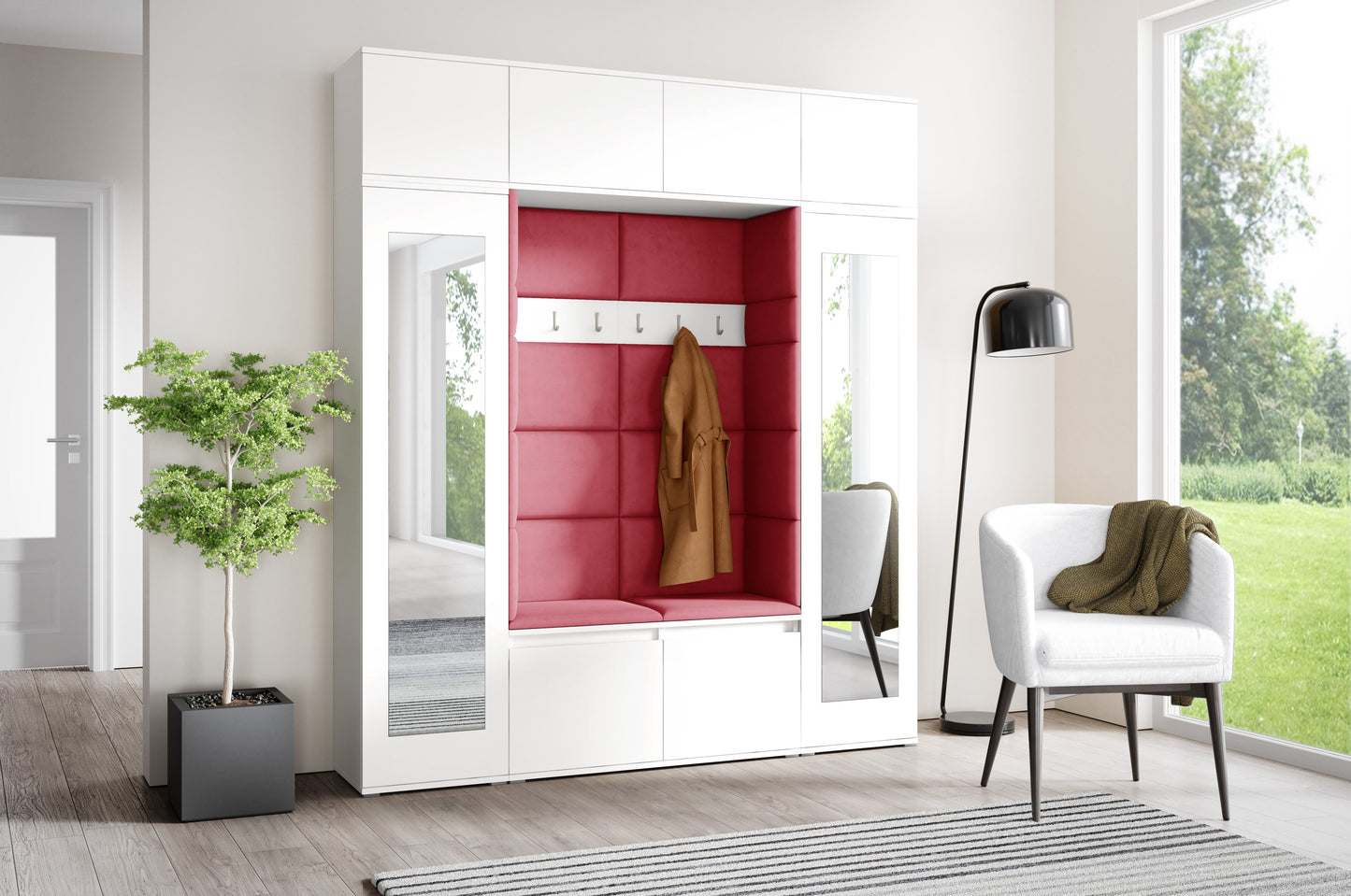 PK Emi 32 Hallway Wardrobe White - Upholstered Panels in Various Colours