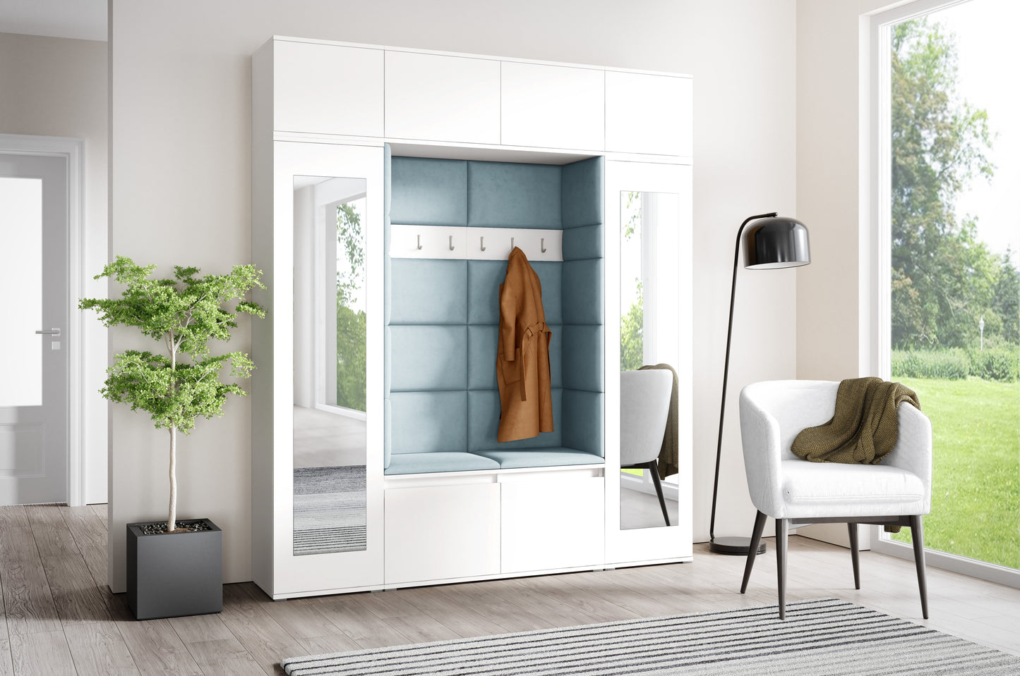PK Emi 32 Hallway Wardrobe White - Upholstered Panels in Various Colours