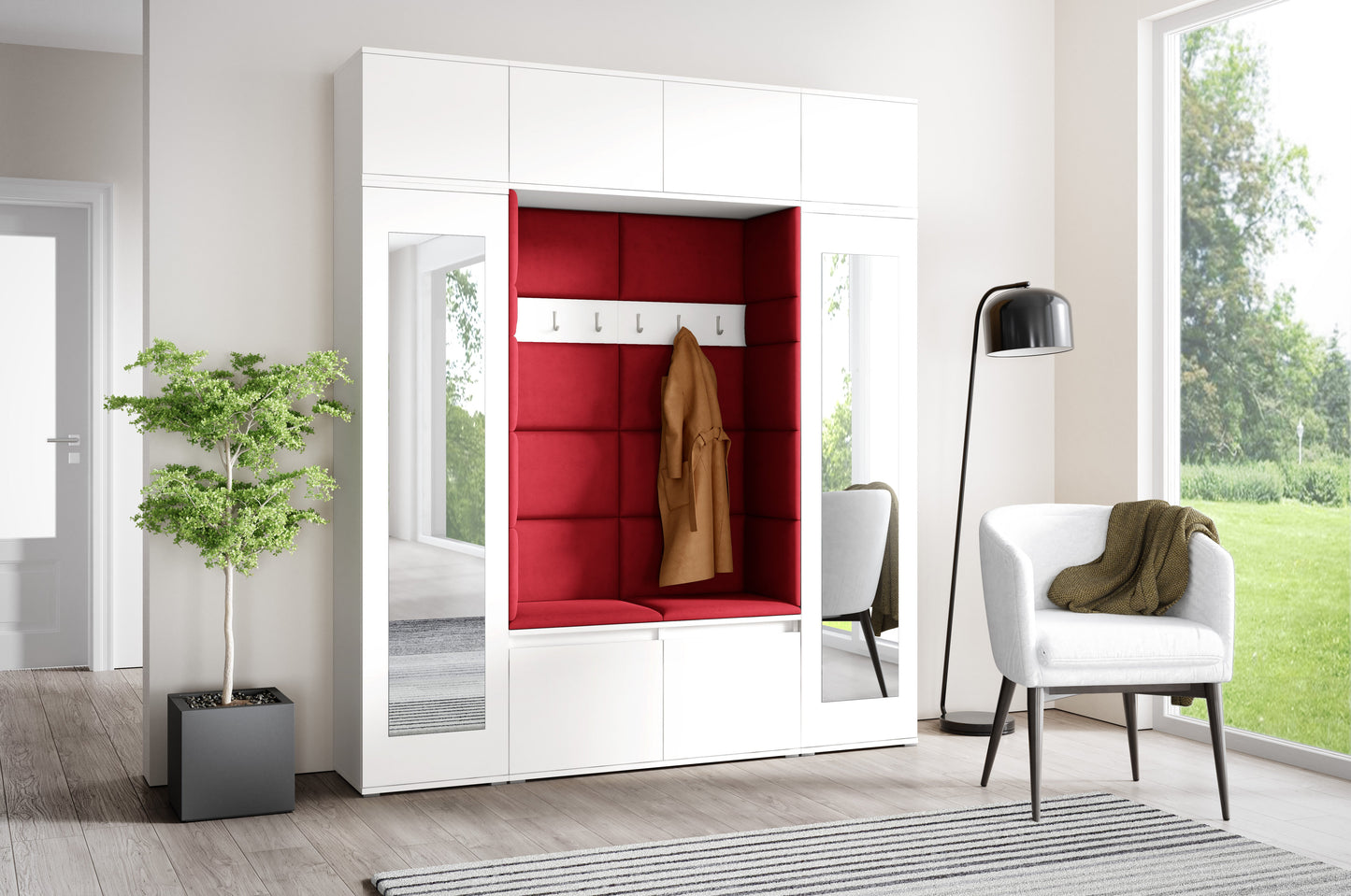 PK Emi 32 Hallway Wardrobe White - Upholstered Panels in Various Colours