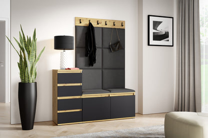 PK Emi 34 Hallway Wardrobe Aristan Oak\Black- Upholstered Panels in Various Colours