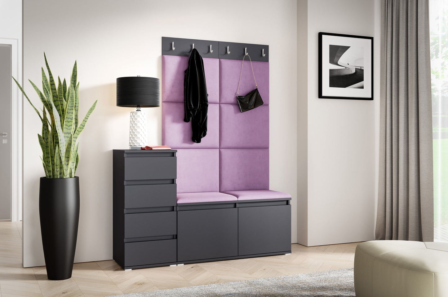 PK Emi 34 Hallway Wardrobe Graphite- Upholstered Panels in Various Colours