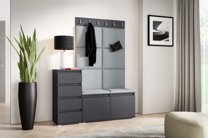 PK Emi 34 Hallway Wardrobe Graphite- Upholstered Panels in Various Colours