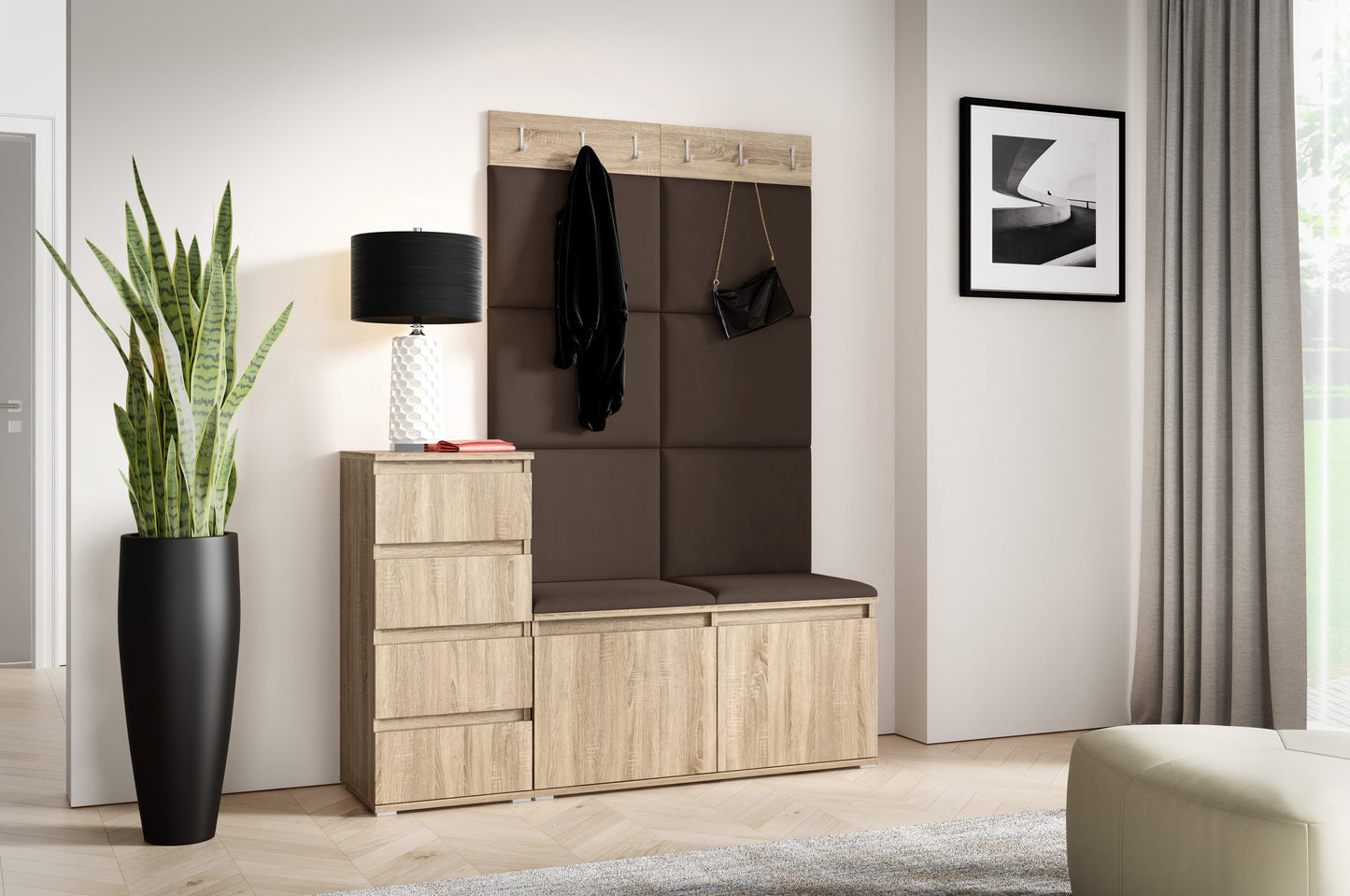 PK Emi 34 Hallway Wardrobe Sonoma Oak- Upholstered Panels in Various Colours