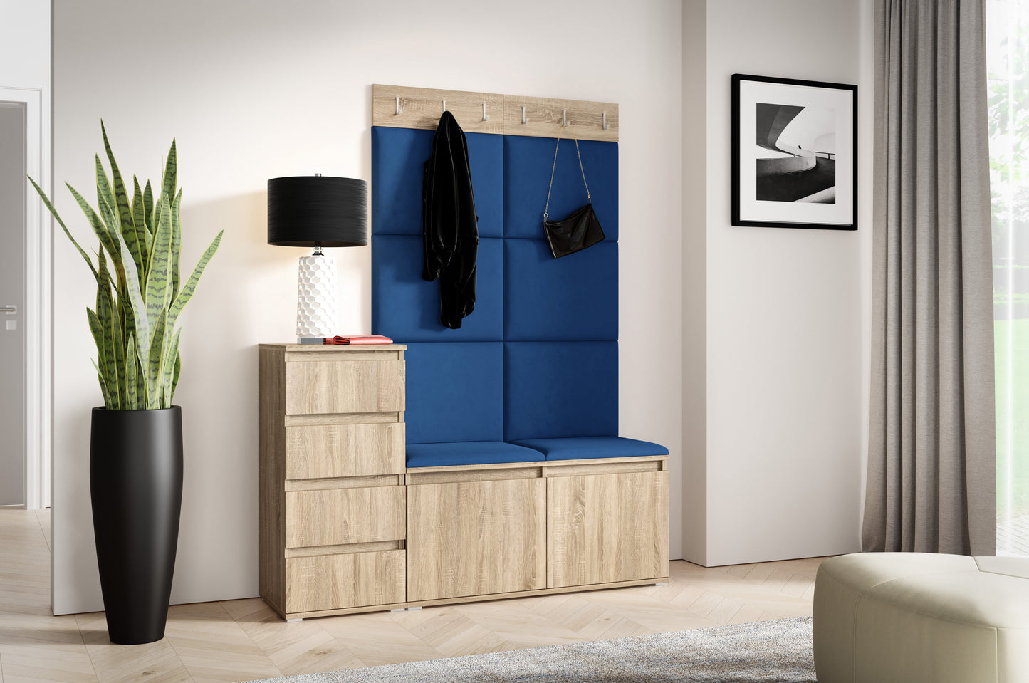 PK Emi 34 Hallway Wardrobe Sonoma Oak- Upholstered Panels in Various Colours