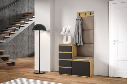 PK Emi 36 Hallway Wardrobe Aristan Oak\Black  - Upholstered Panels in Various Colours