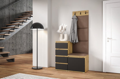 PK Emi 36 Hallway Wardrobe Aristan Oak\Black  - Upholstered Panels in Various Colours