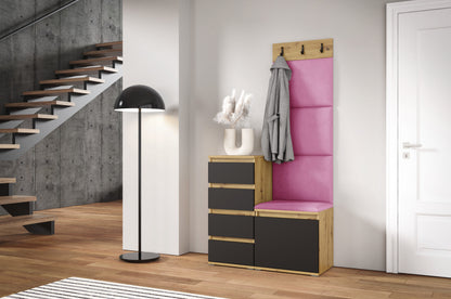 PK Emi 36 Hallway Wardrobe Aristan Oak\Black  - Upholstered Panels in Various Colours