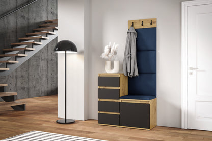 PK Emi 36 Hallway Wardrobe Aristan Oak\Black  - Upholstered Panels in Various Colours