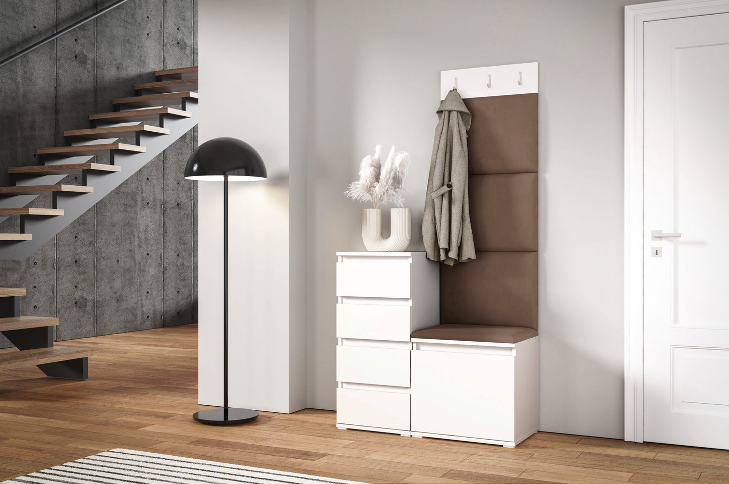 PK Emi 36 Hallway Wardrobe White - Upholstered Panels in Various Colours