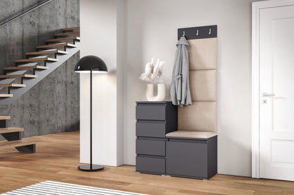 PK Emi 36 Hallway Wardrobe Graphite - Upholstered Panels in Various Colours