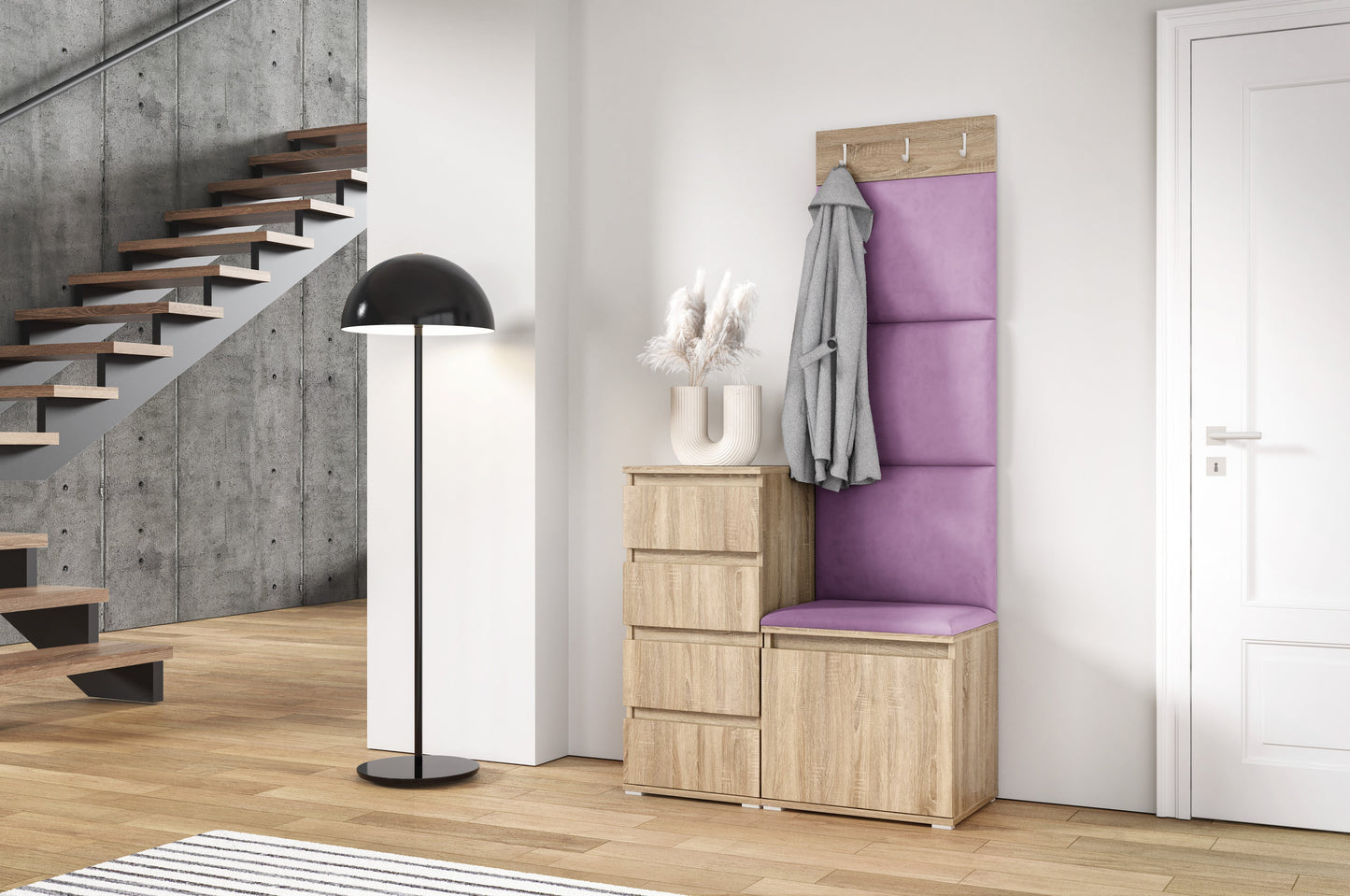 PK Emi 36 Hallway Wardrobe Sonoma Oak - Upholstered Panels in Various Colours