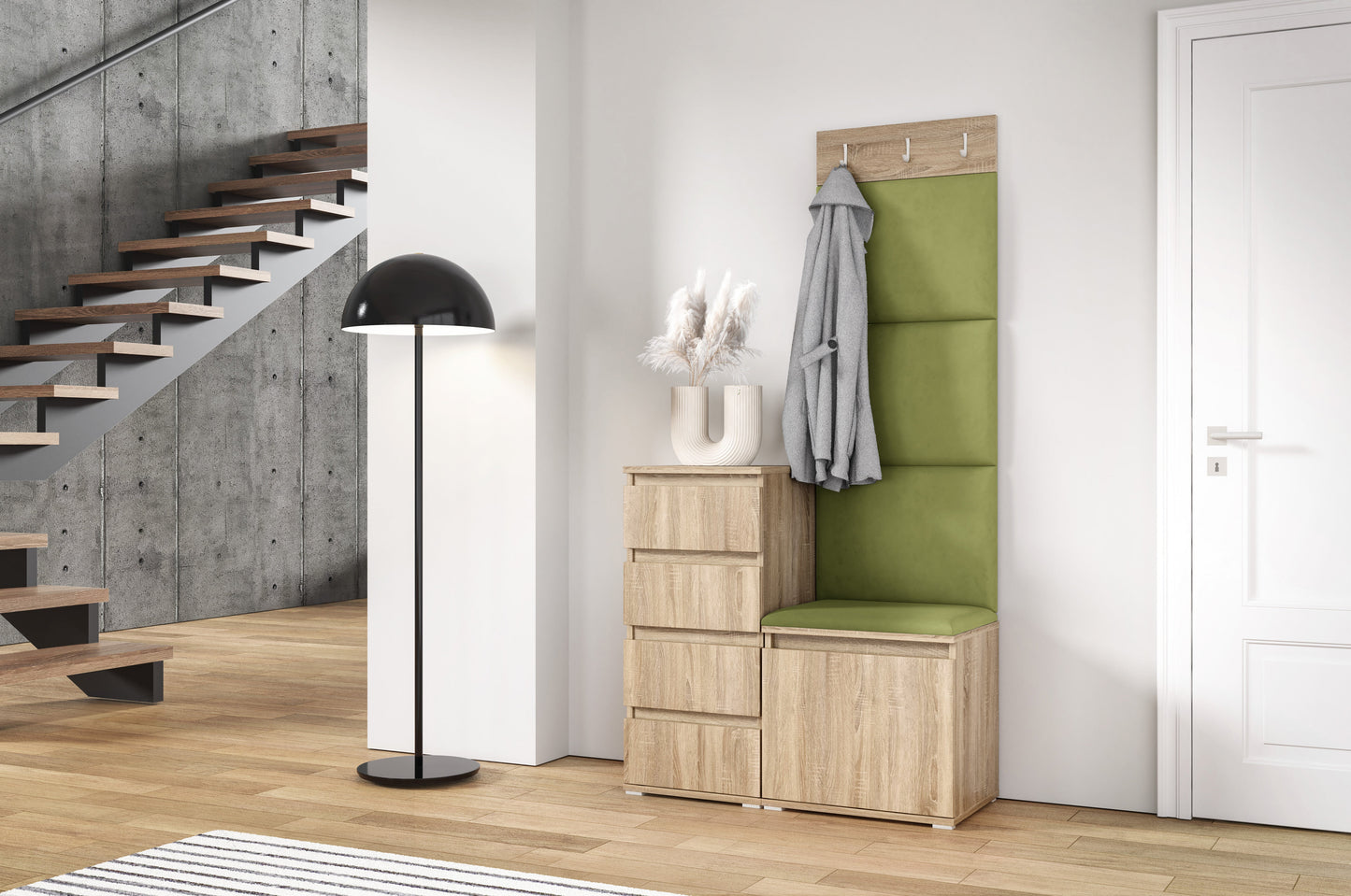 PK Emi 36 Hallway Wardrobe Sonoma Oak - Upholstered Panels in Various Colours