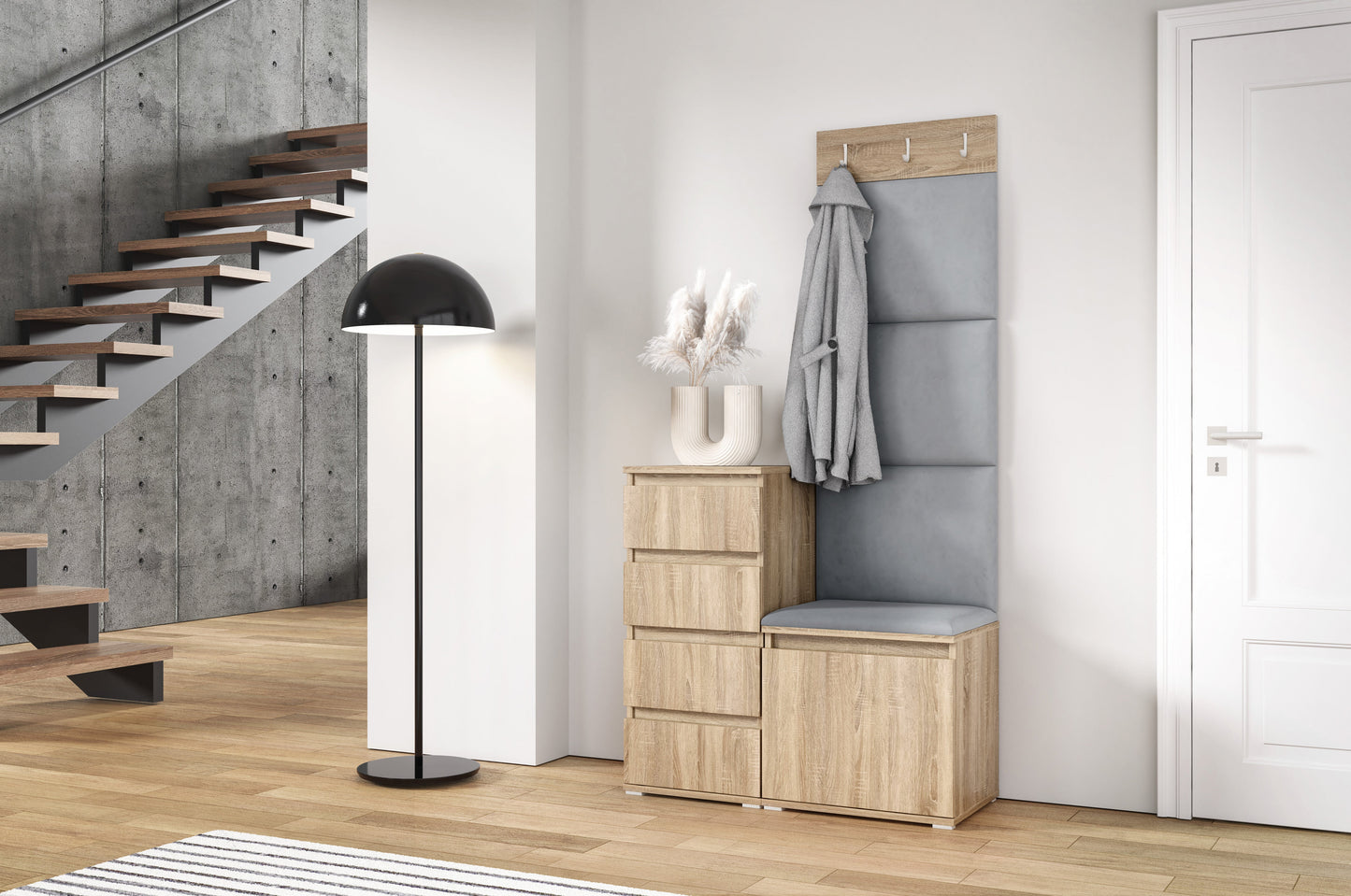 PK Emi 36 Hallway Wardrobe Sonoma Oak - Upholstered Panels in Various Colours