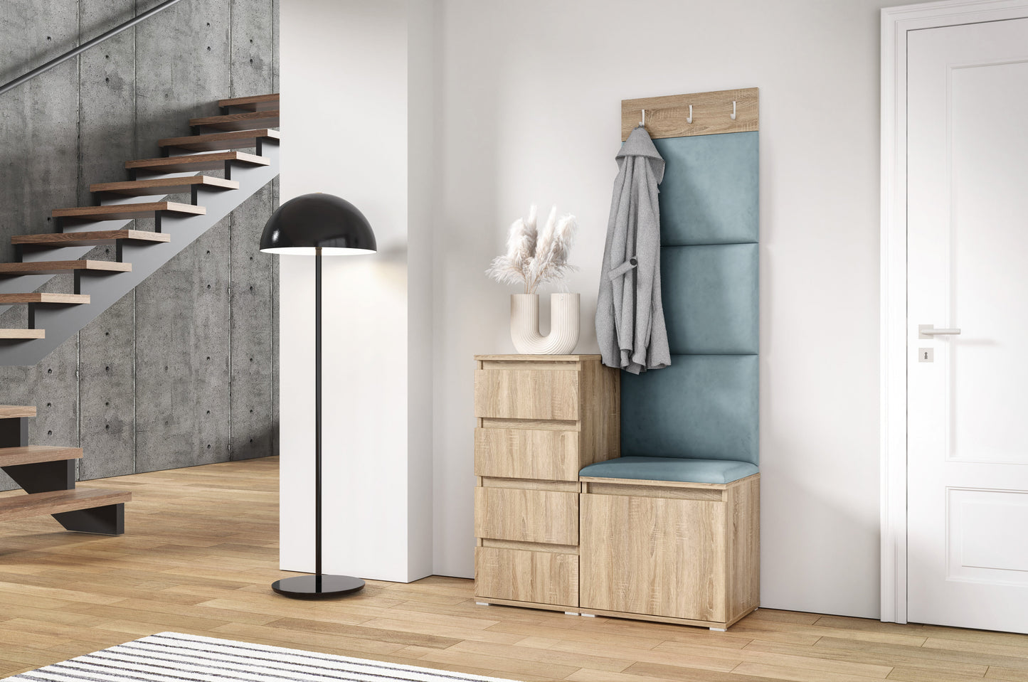 PK Emi 36 Hallway Wardrobe Sonoma Oak - Upholstered Panels in Various Colours