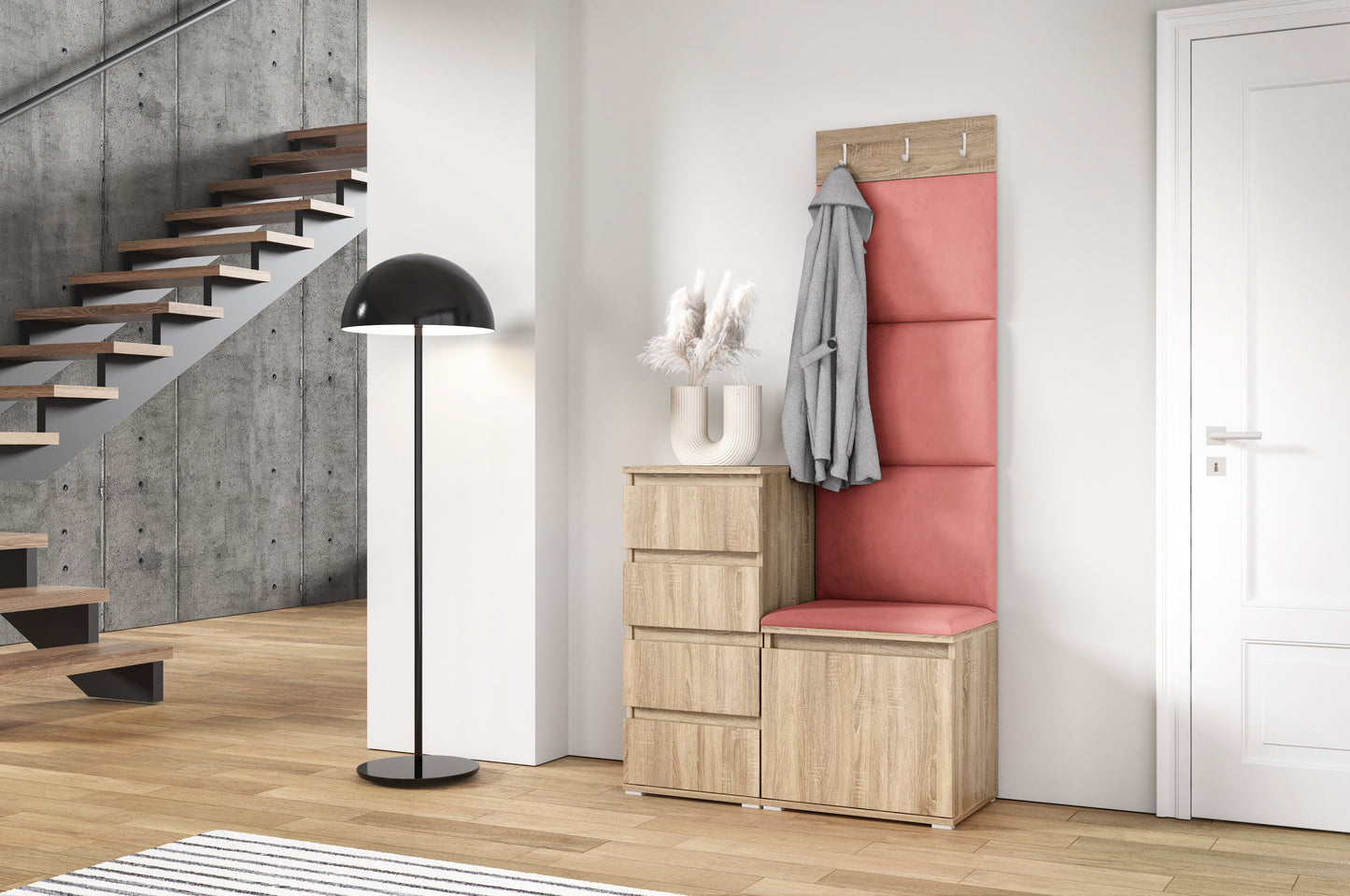 PK Emi 36 Hallway Wardrobe Sonoma Oak - Upholstered Panels in Various Colours