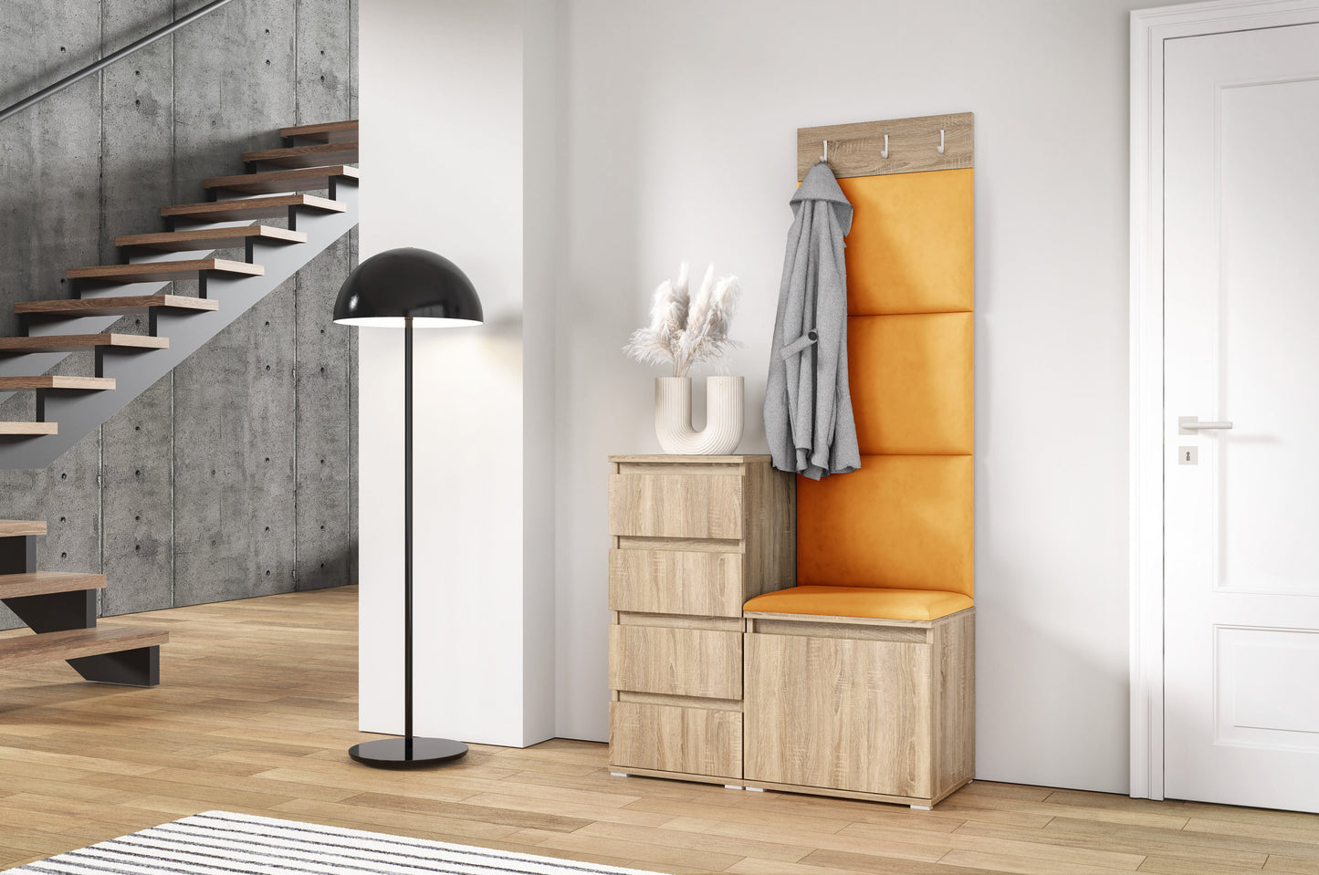 PK Emi 36 Hallway Wardrobe Sonoma Oak - Upholstered Panels in Various Colours