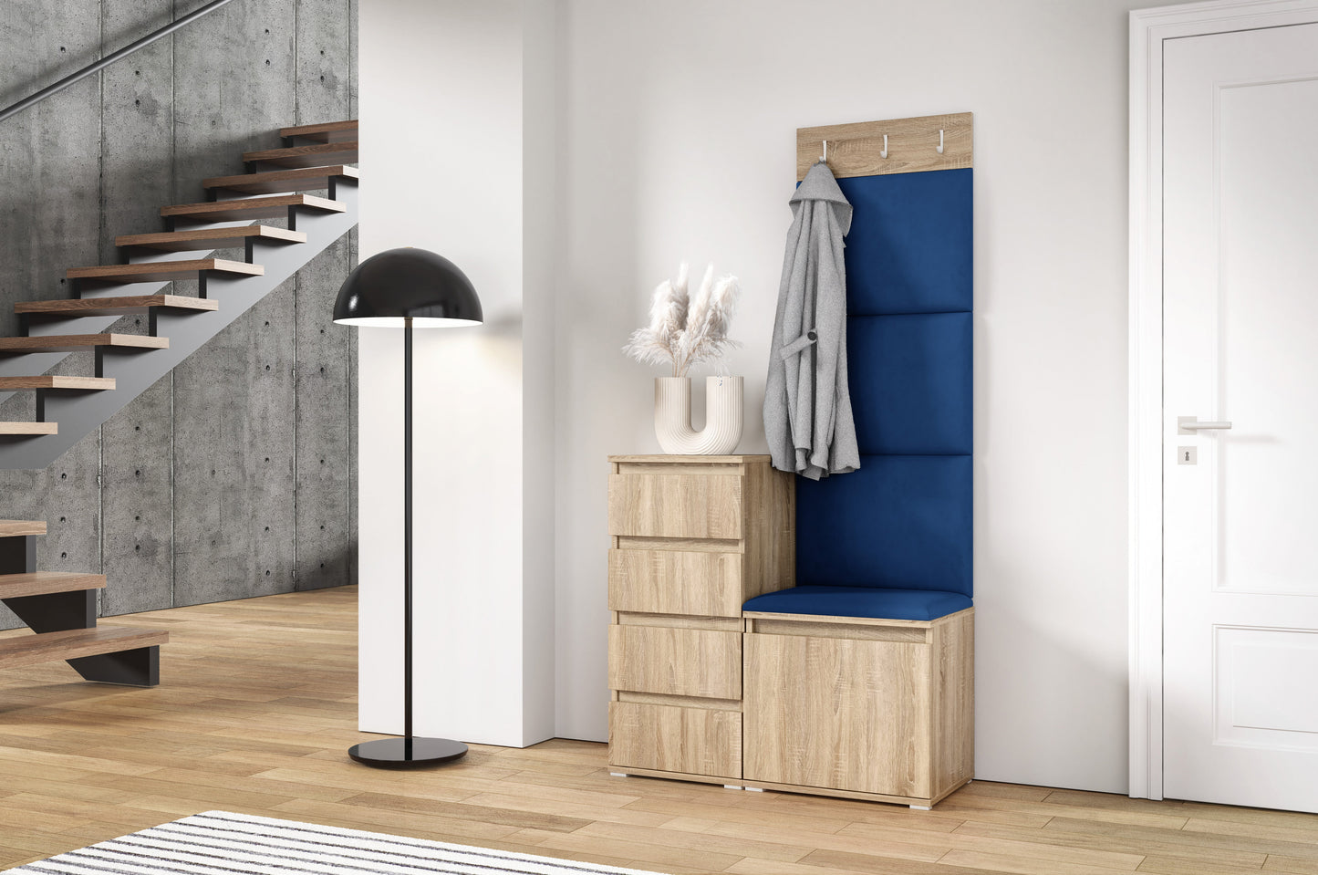 PK Emi 36 Hallway Wardrobe Sonoma Oak - Upholstered Panels in Various Colours