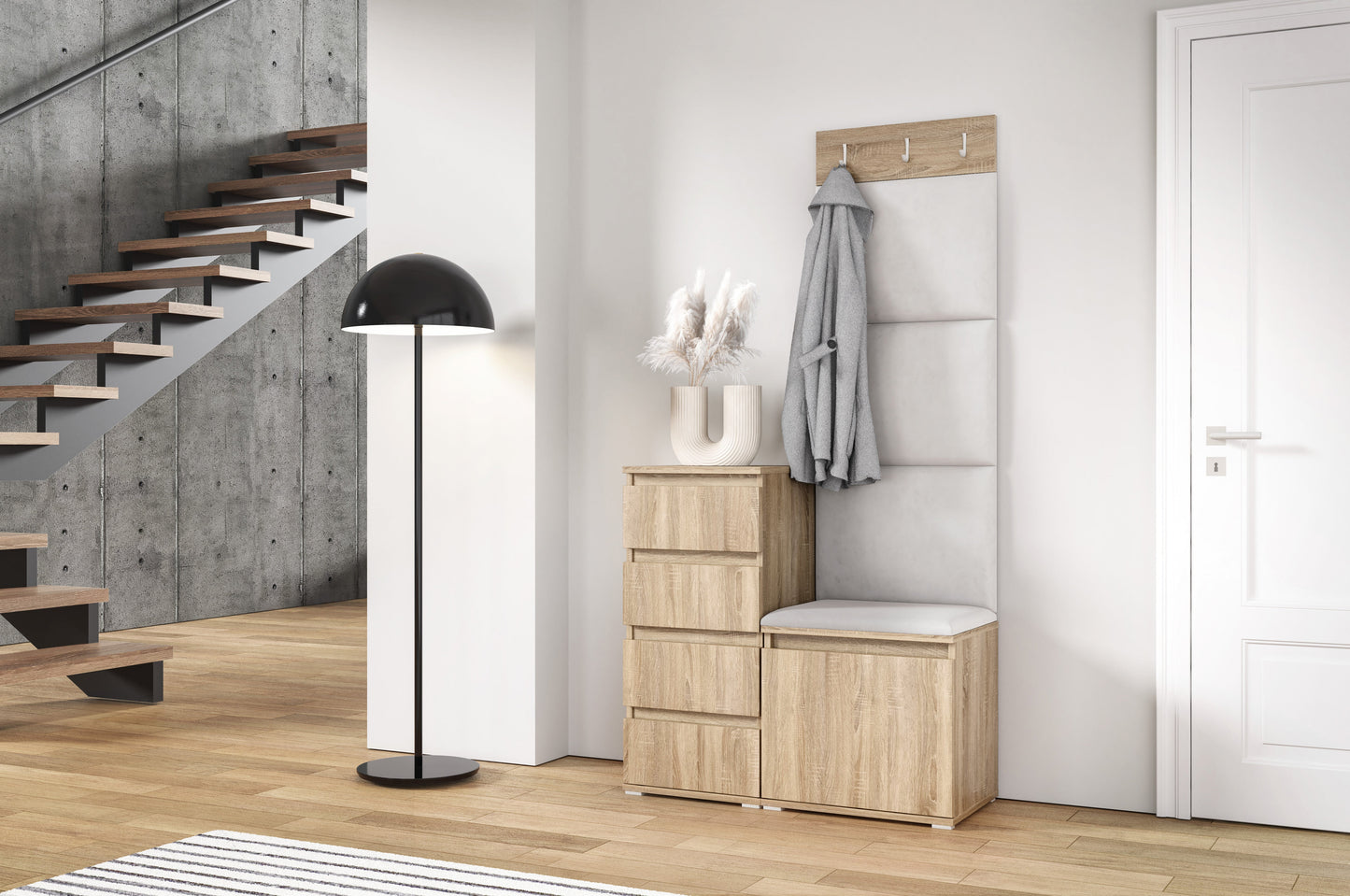 PK Emi 36 Hallway Wardrobe Sonoma Oak - Upholstered Panels in Various Colours