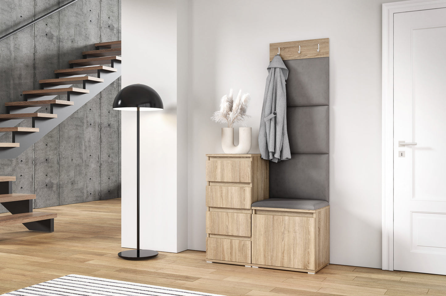 PK Emi 36 Hallway Wardrobe Sonoma Oak - Upholstered Panels in Various Colours