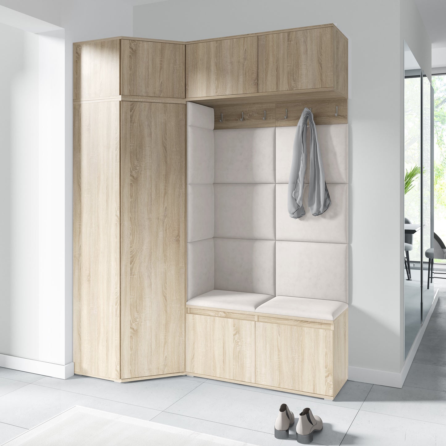 PK Emi 38 Hallway Wardrobe Sonoma Oak - Upholstered Panels in Various Colours