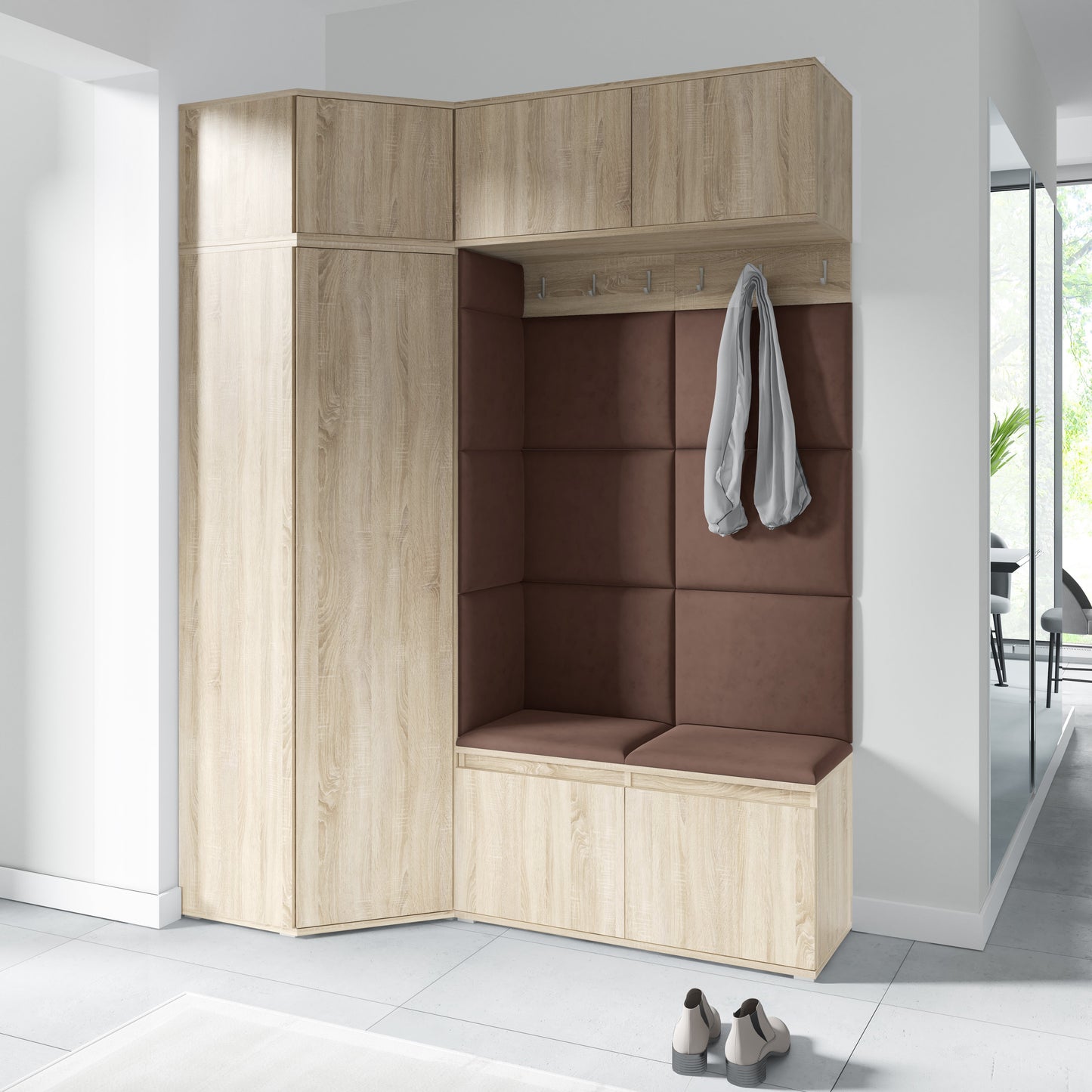 PK Emi 38 Hallway Wardrobe Sonoma Oak - Upholstered Panels in Various Colours