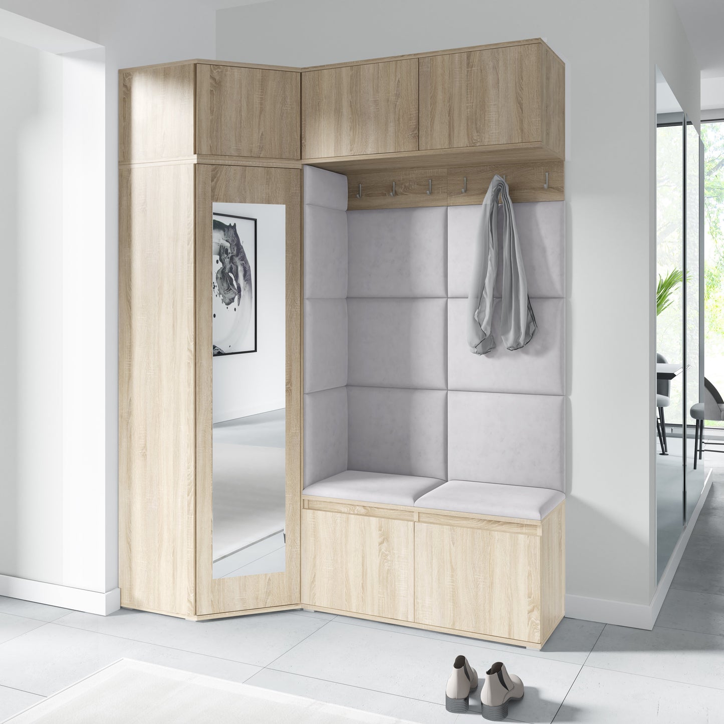 PK Emi 38 Hallway Wardrobe Sonoma Oak - Upholstered Panels in Various Colours