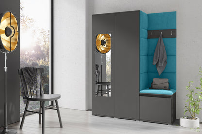 PK Emi 11 Hallway Wardrobe Graphite - Upholstered Panels in Various Colours