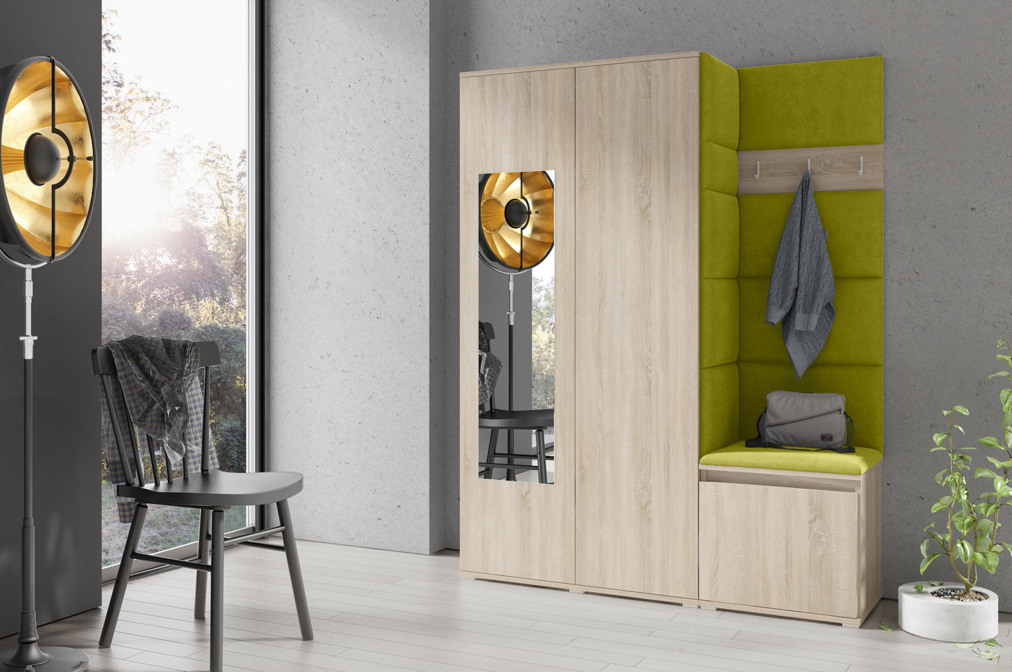PK Emi 11 Hallway Wardrobe Sonoma - Upholstered Panels in Various Colours