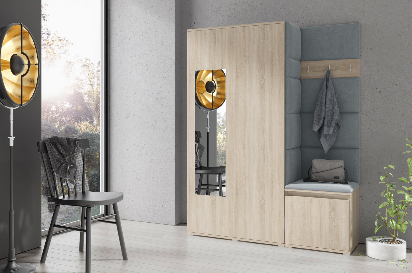 PK Emi 11 Hallway Wardrobe Sonoma - Upholstered Panels in Various Colours