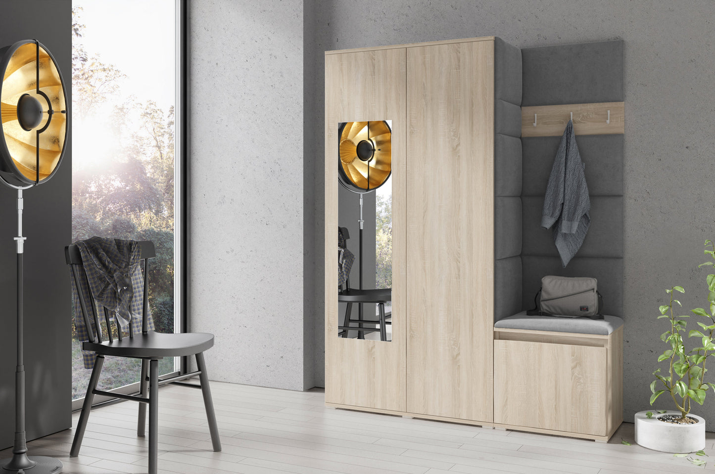 PK Emi 11 Hallway Wardrobe Sonoma - Upholstered Panels in Various Colours