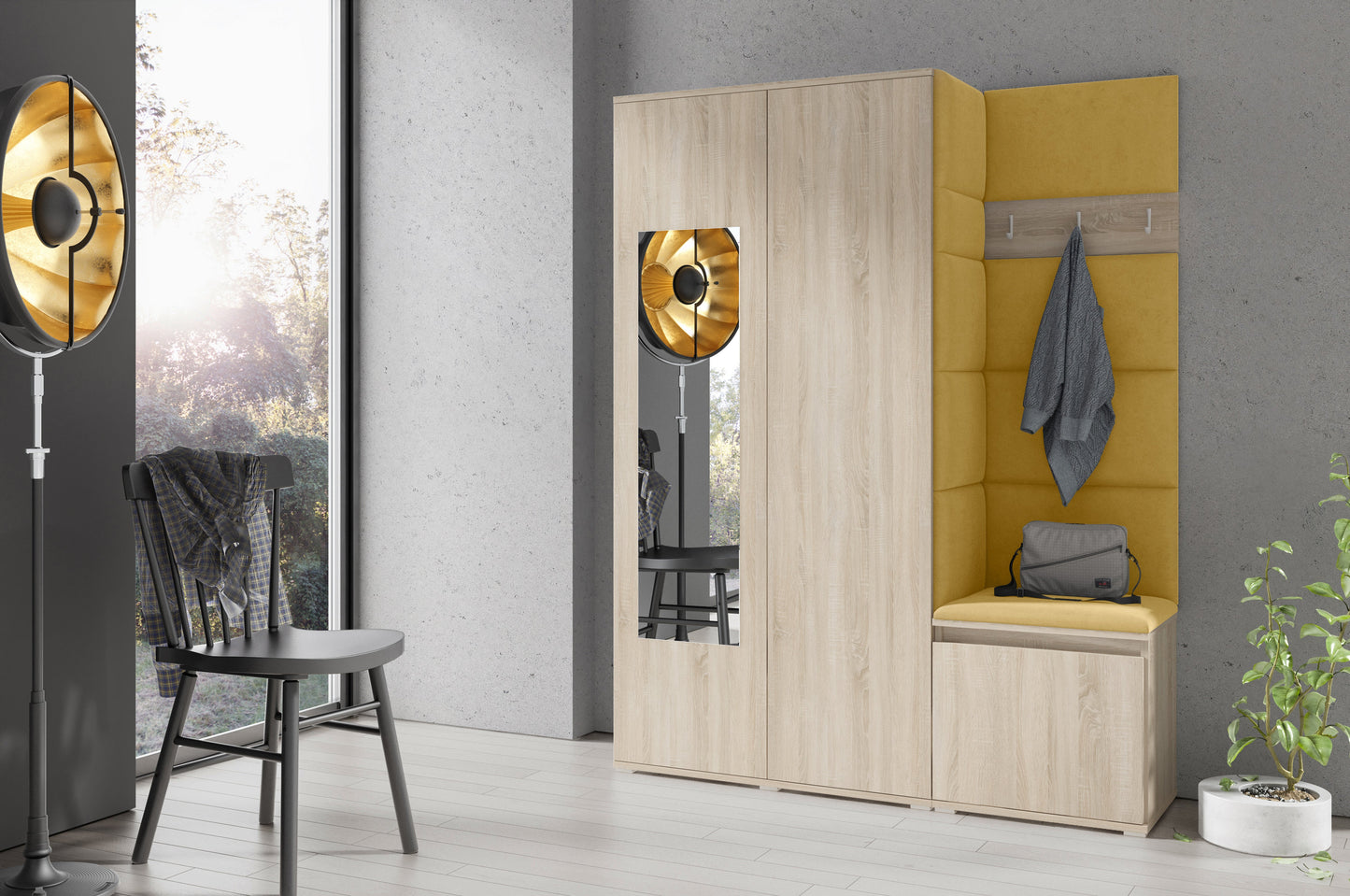 PK Emi 11 Hallway Wardrobe Sonoma - Upholstered Panels in Various Colours