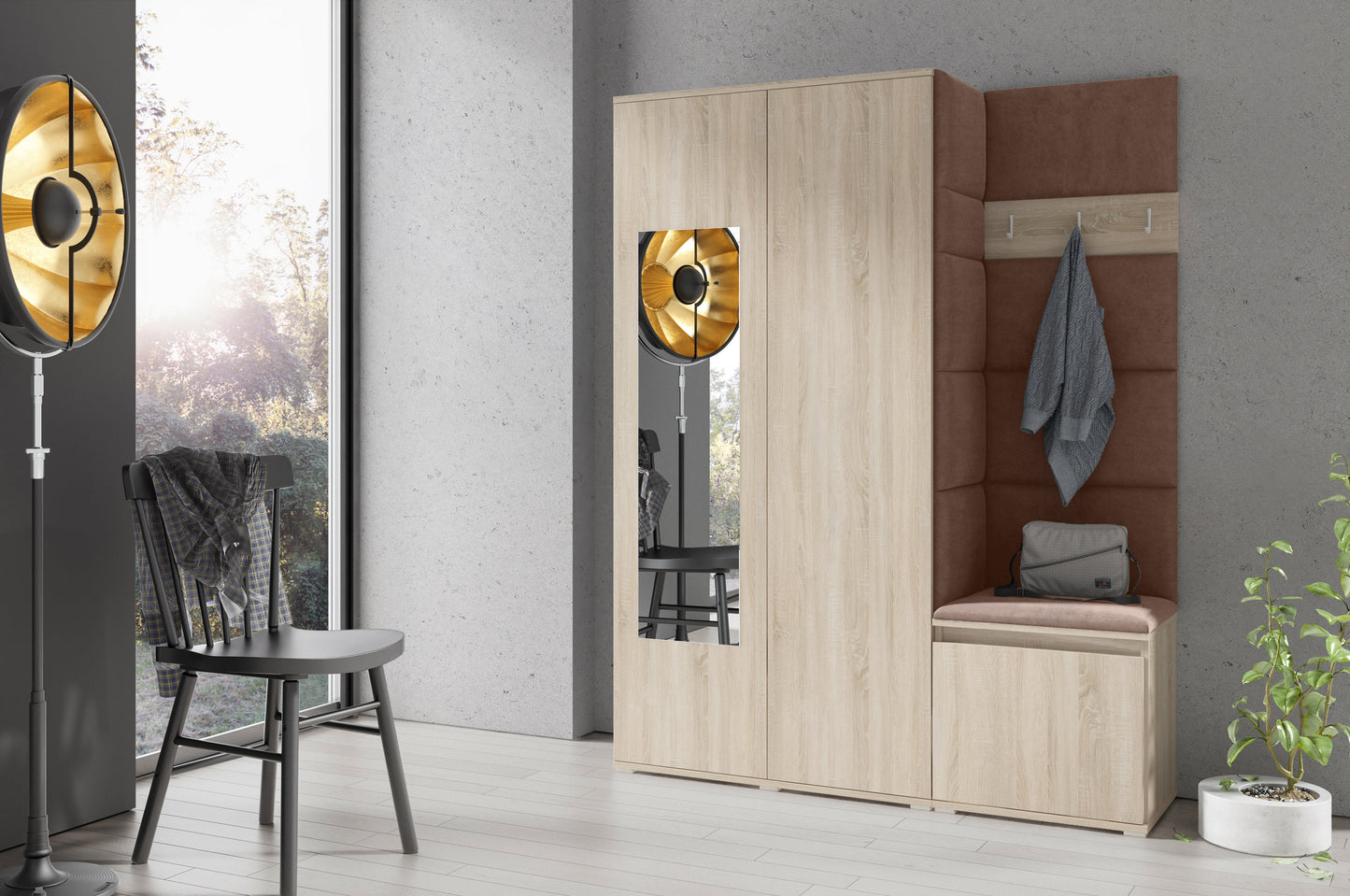 PK Emi 11 Hallway Wardrobe Sonoma - Upholstered Panels in Various Colours