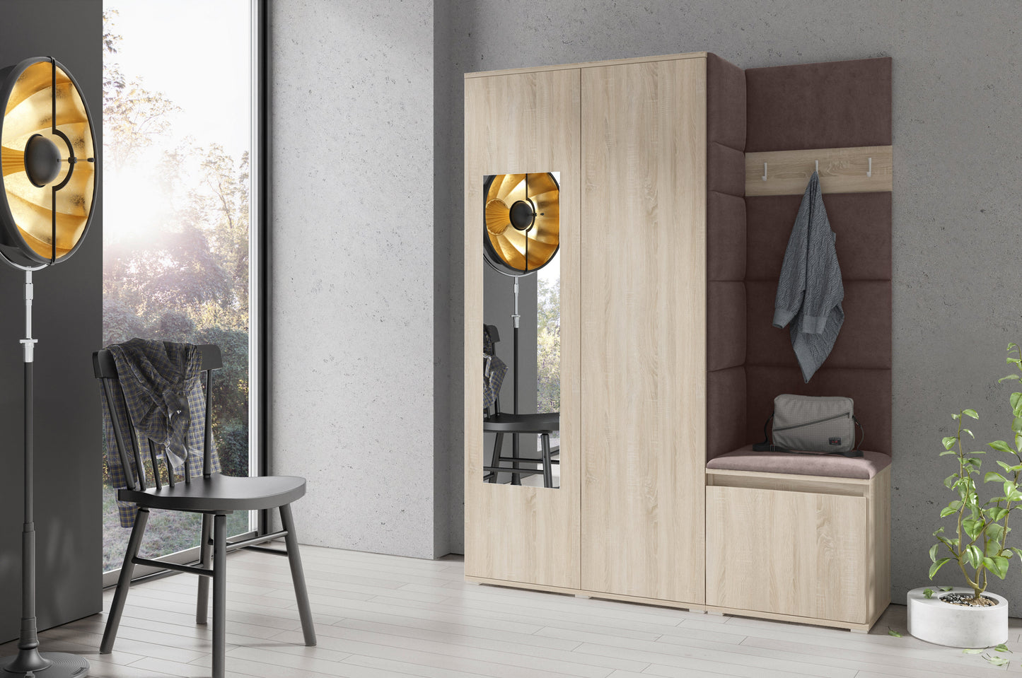 PK Emi 11 Hallway Wardrobe Sonoma - Upholstered Panels in Various Colours