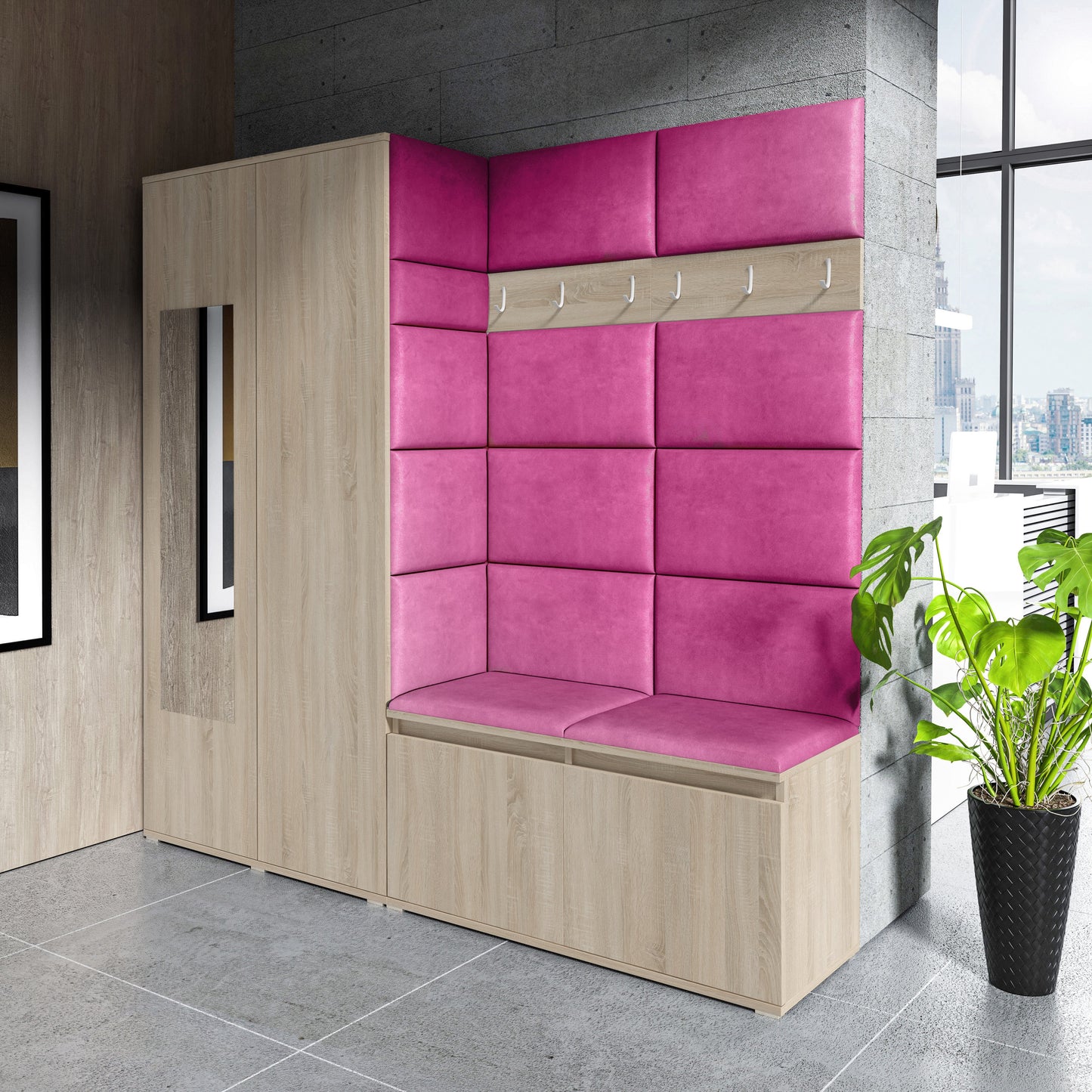 PK Emi 8 Hallway Wardrobe Sonoma - Upholstered Panels in Various Colours