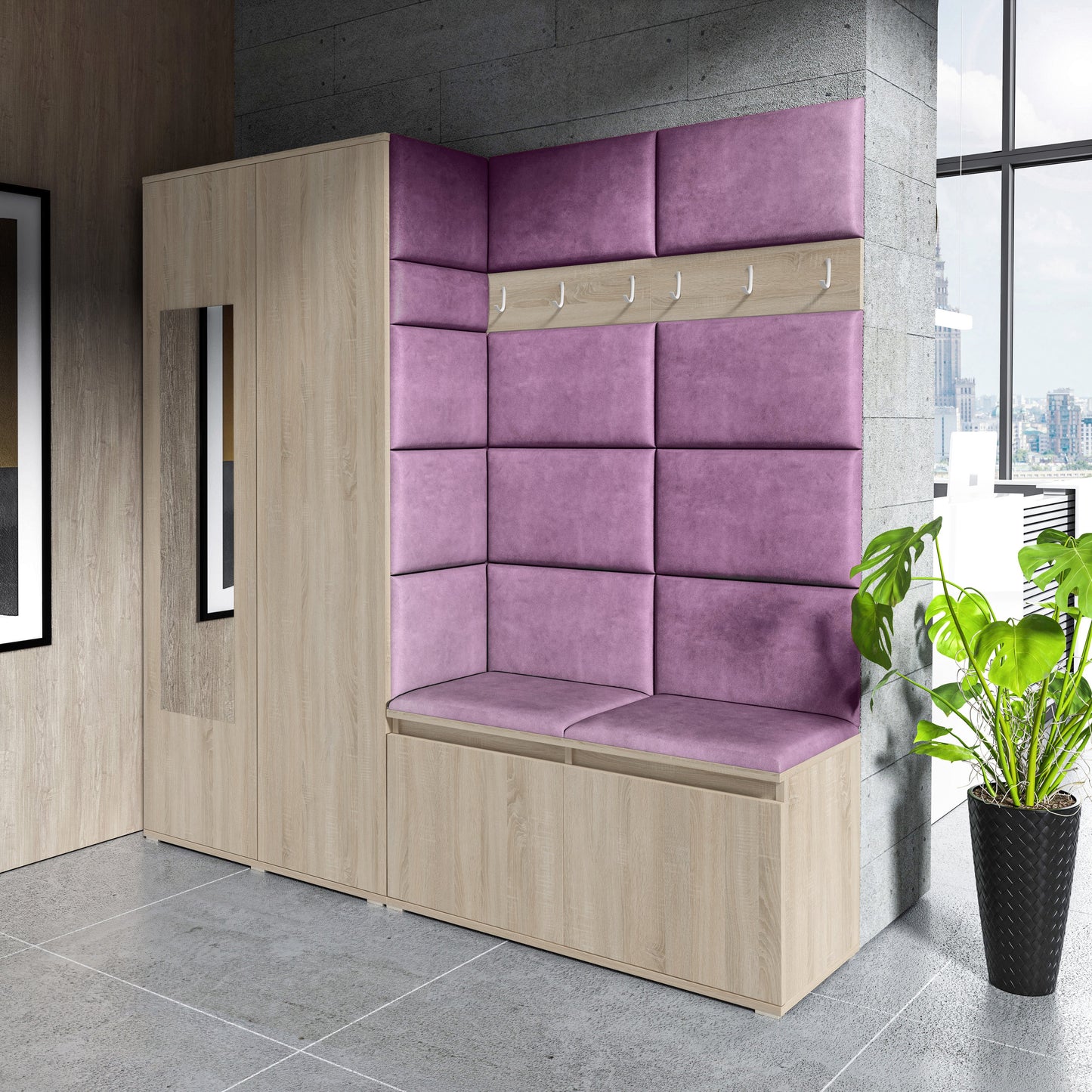 PK Emi 8 Hallway Wardrobe Sonoma - Upholstered Panels in Various Colours